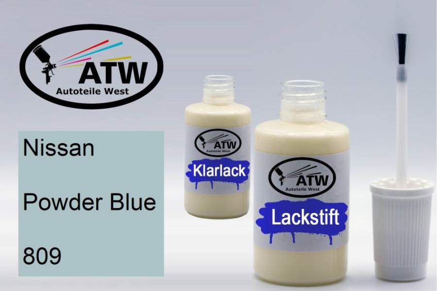 Nissan, Powder Blue, 809: 20ml Lackstift + 20ml Klarlack - Set, von ATW Autoteile West.